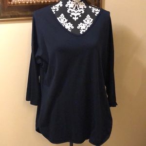 💙Made In Italy Classic deep blue v-neck long sleeve soft stretchy top